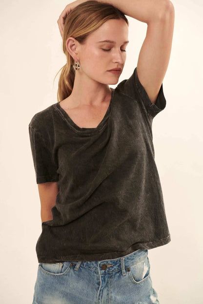 Forever Fave Vintage-Wash Cotton V-Neck Tee
