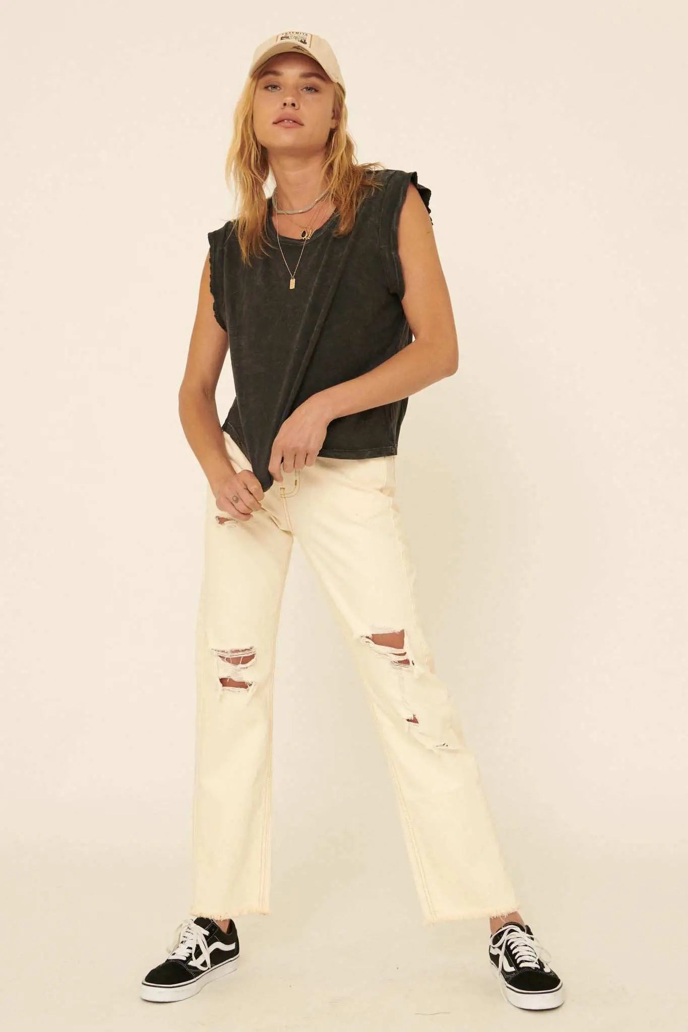 At Ease Sleeveless Vintage-Wash Tee