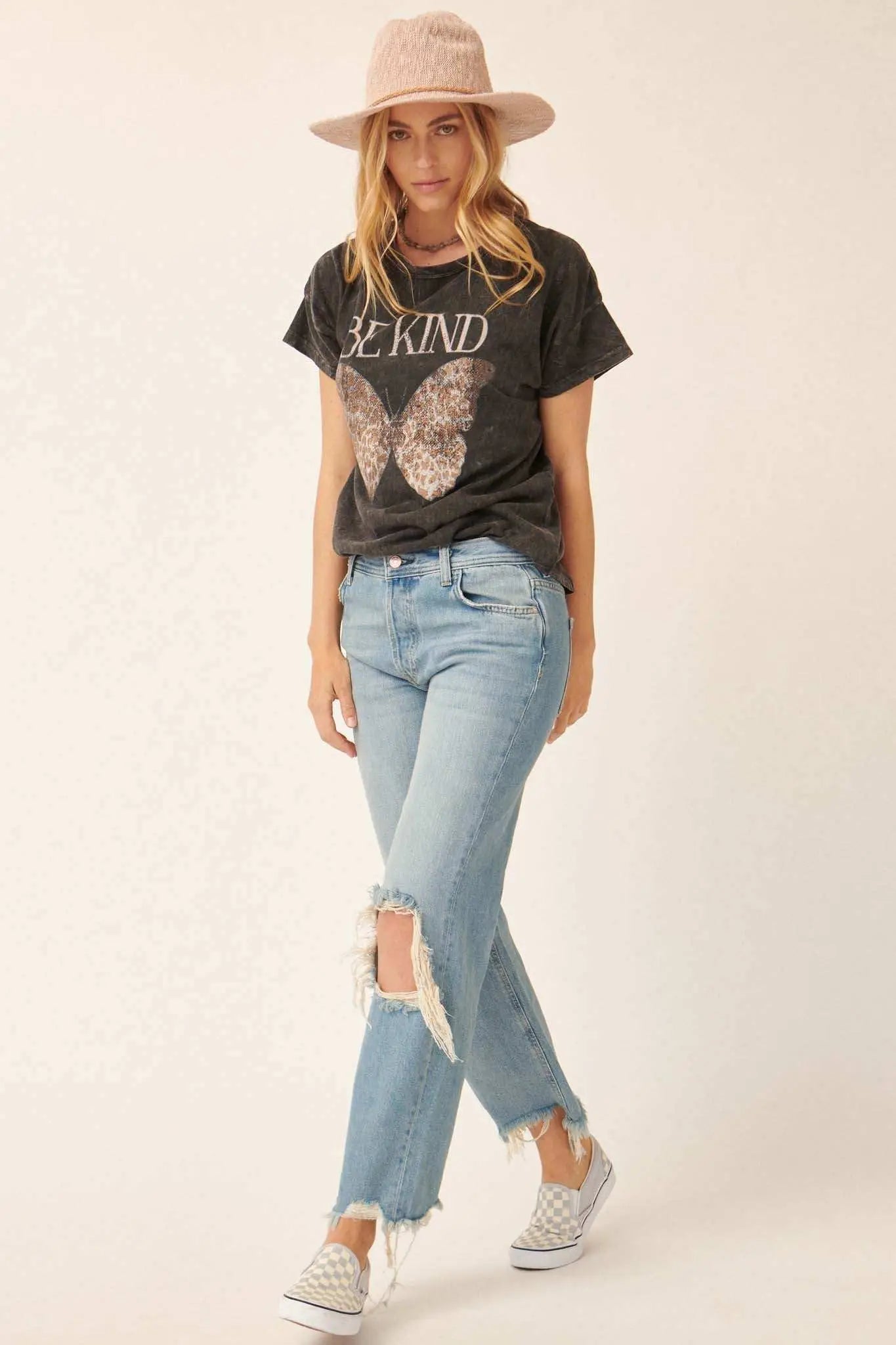 Be Kind Butterfly Vintage-Wash Graphic Tee