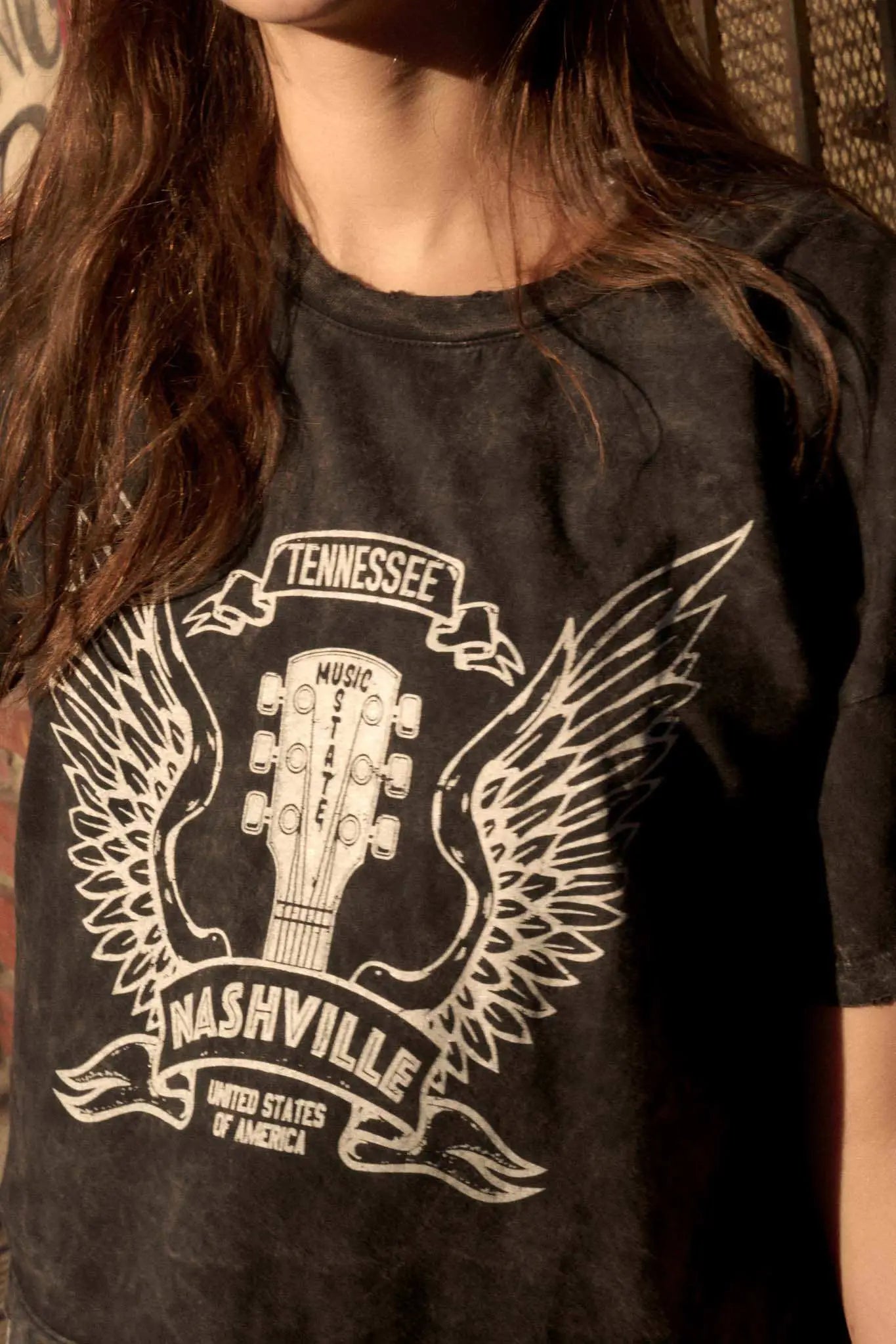 Nashville Angel Wings Guitar Cropped Graphic Tee