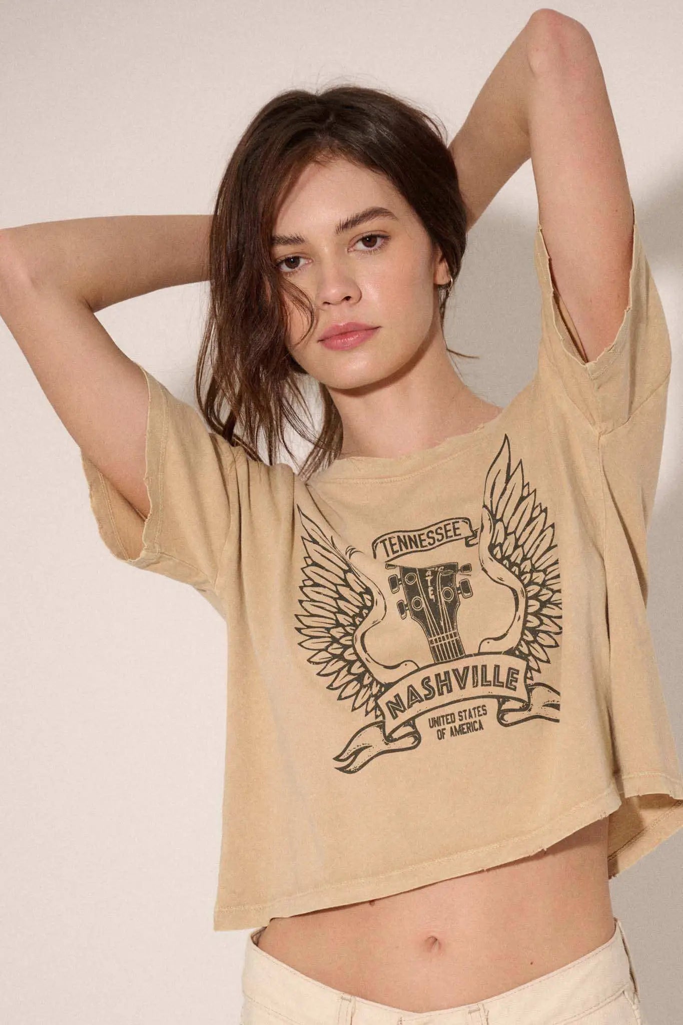 Nashville Angel Wings Guitar Cropped Graphic Tee
