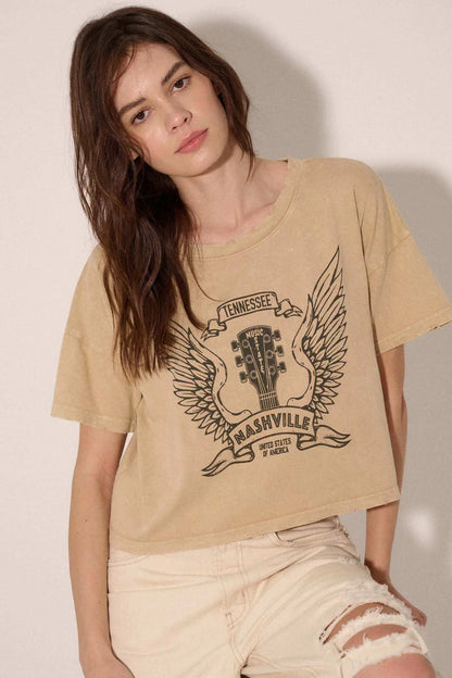 Nashville Angel Wings Guitar Cropped Graphic Tee