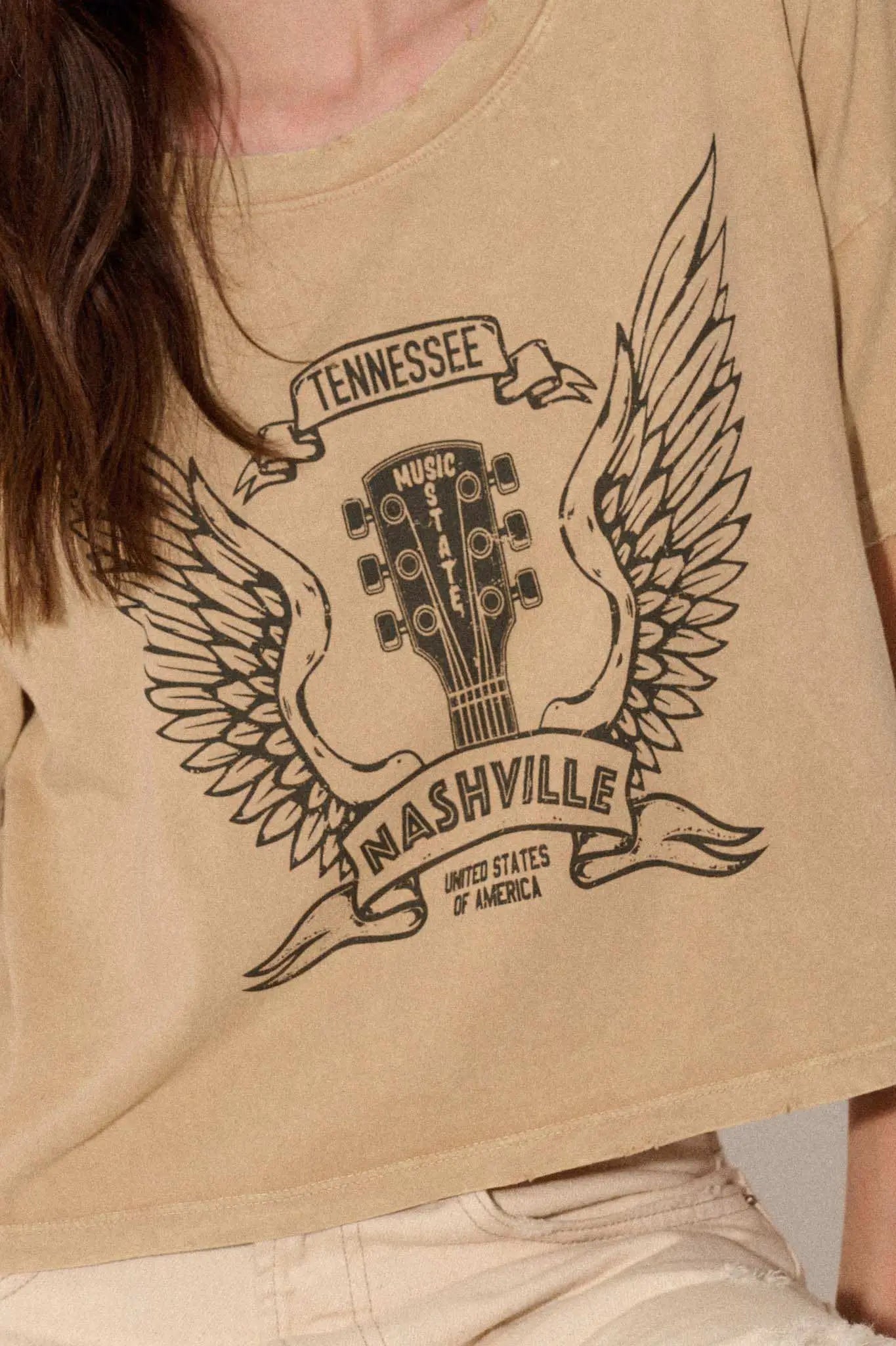 Nashville Angel Wings Guitar Cropped Graphic Tee