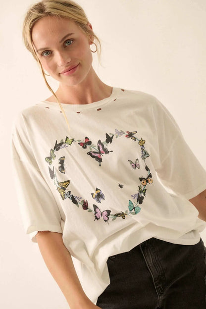 Butterfly Lover Distressed Oversized Graphic Tee
