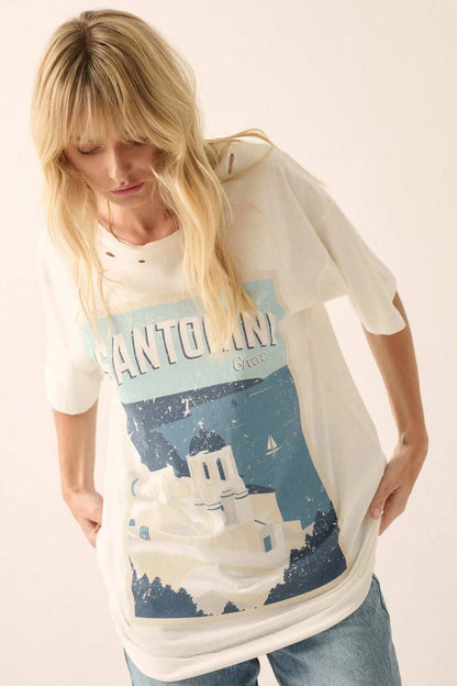 Santorini Travel Poster Distressed Graphic Tee