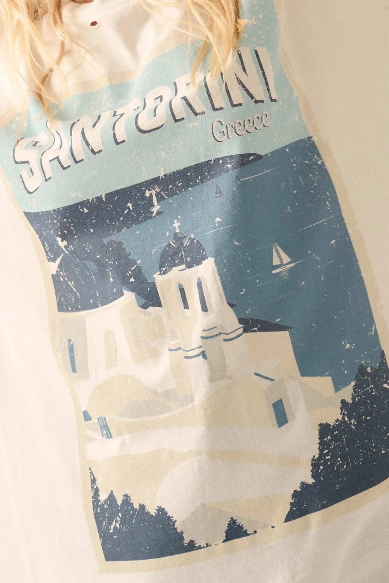 Santorini Travel Poster Distressed Graphic Tee