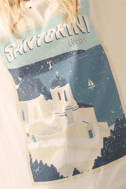 Santorini Travel Poster Distressed Graphic Tee