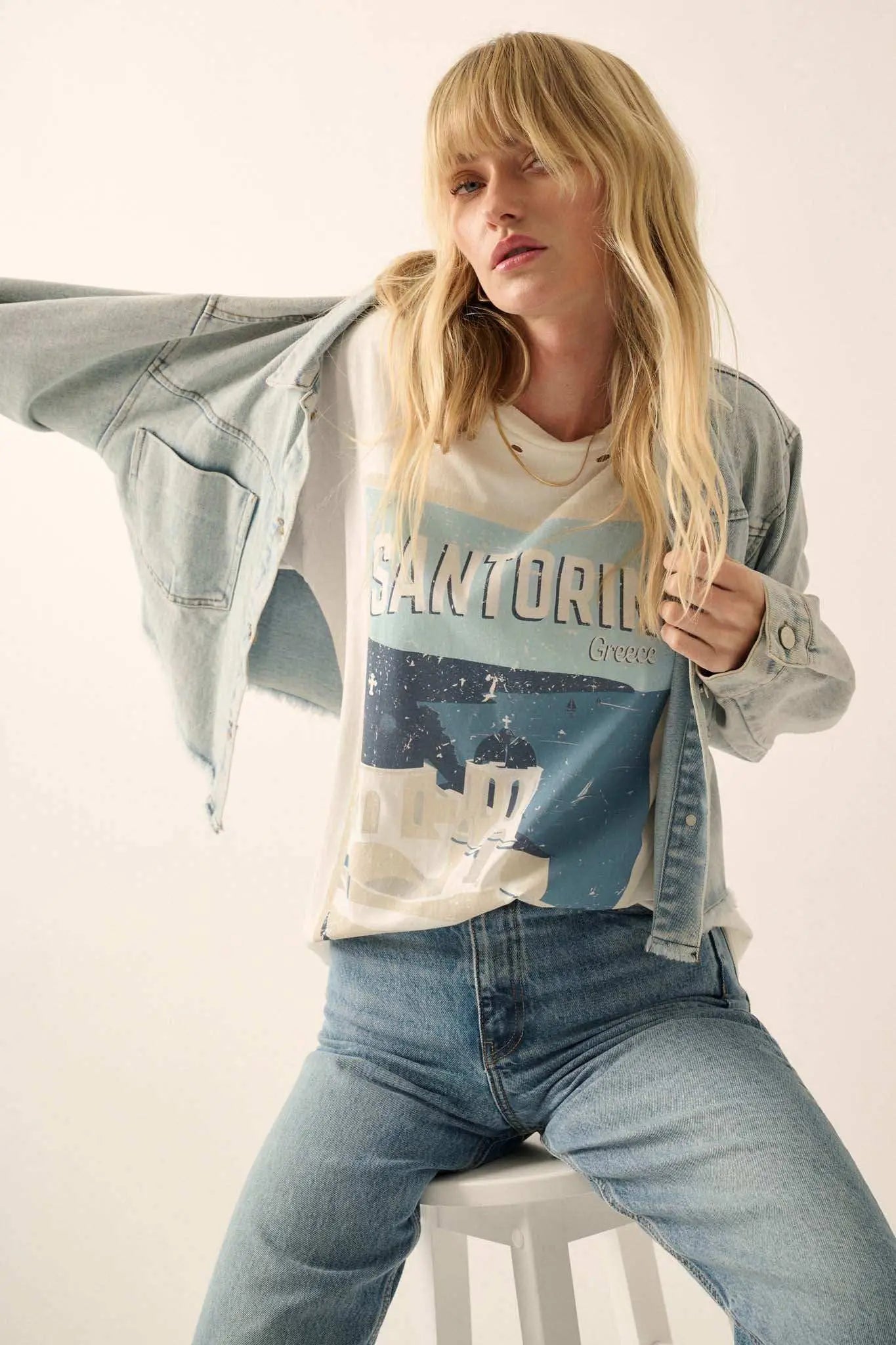 Santorini Travel Poster Distressed Graphic Tee