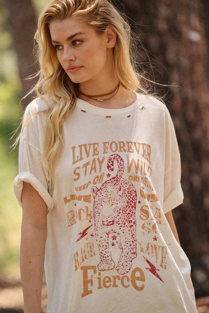Encouraging Leopard Distressed Oversize Graphic Tee