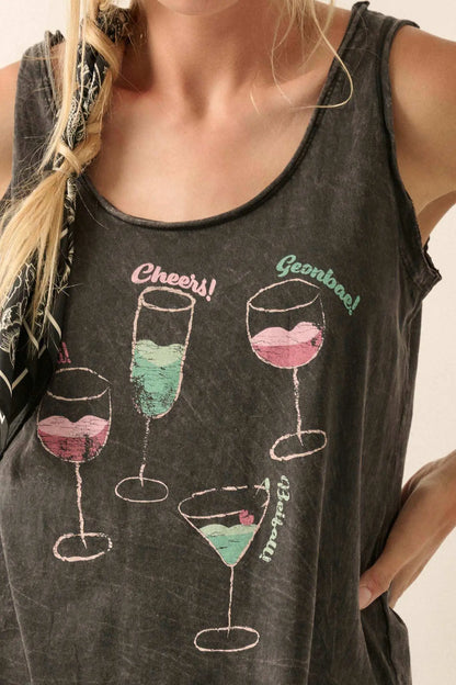 Raise a Glass Raw-Edge Graphic Tank Top