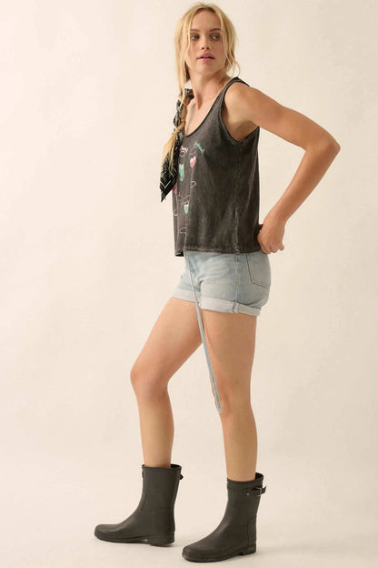 Raise a Glass Raw-Edge Graphic Tank Top