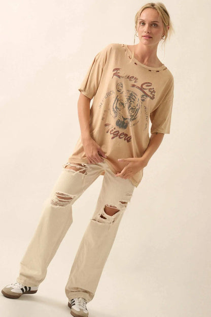River City Tigers Distressed Oversize Graphic Tee