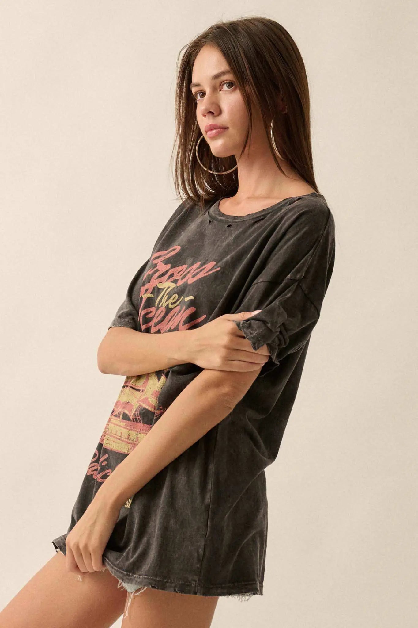 Sailing Ship Distressed Vintage-Wash Graphic Tee