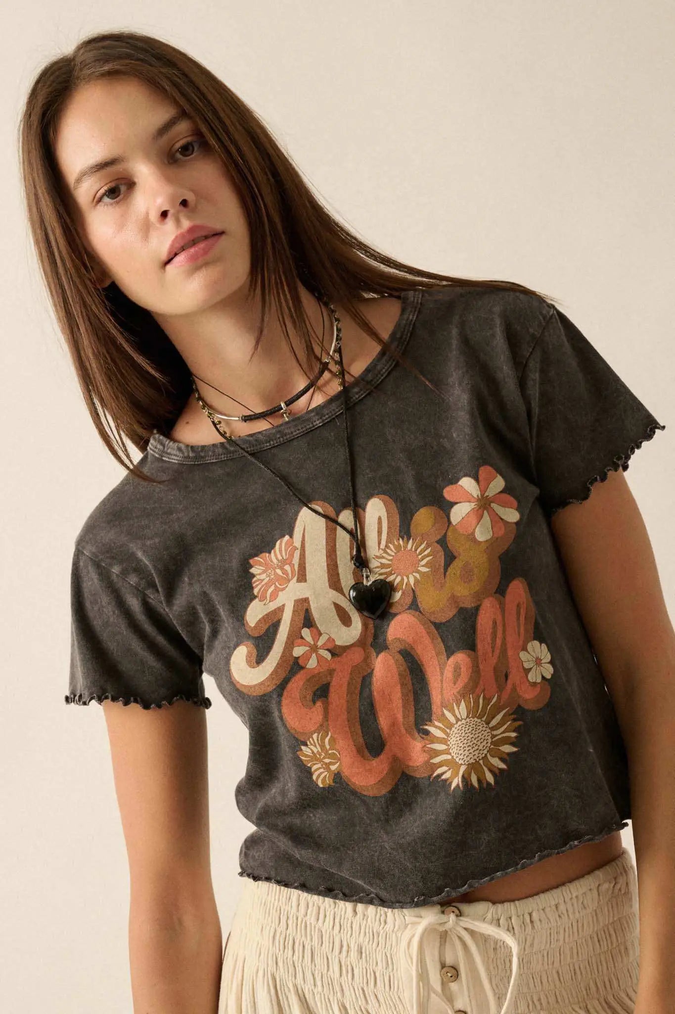All is Well Cropped Lettuce-Edge Graphic Baby Tee