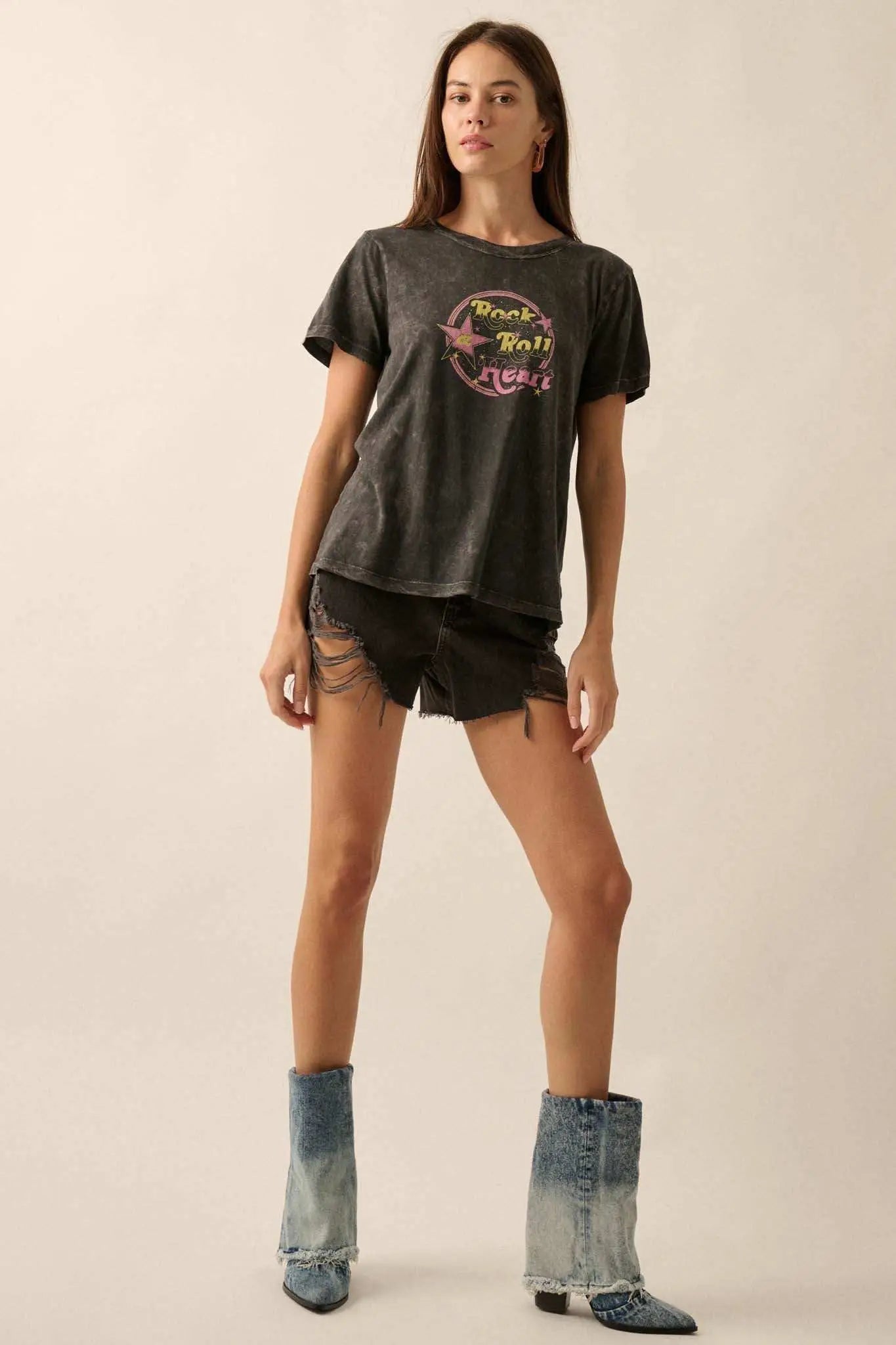 Rock & Roll Heart Vintage-Wash Graphic Tee