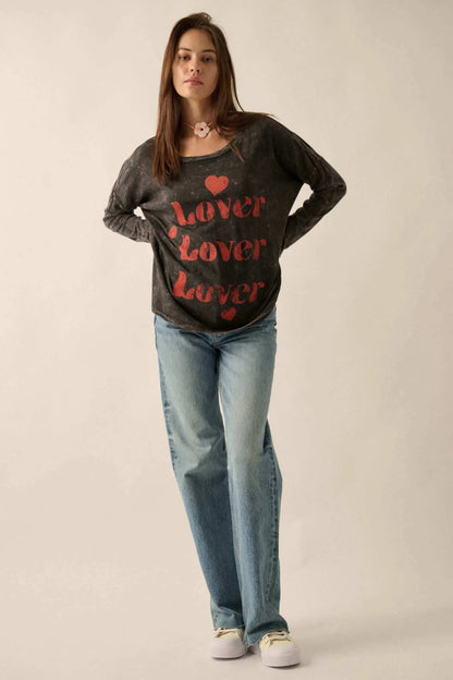 Lover Vintage-Print Long-Sleeve Graphic Tee