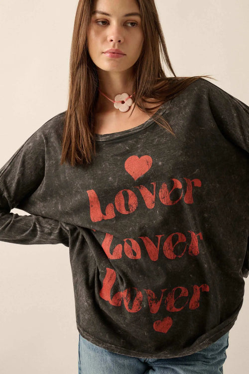 Lover Vintage-Print Long-Sleeve Graphic Tee