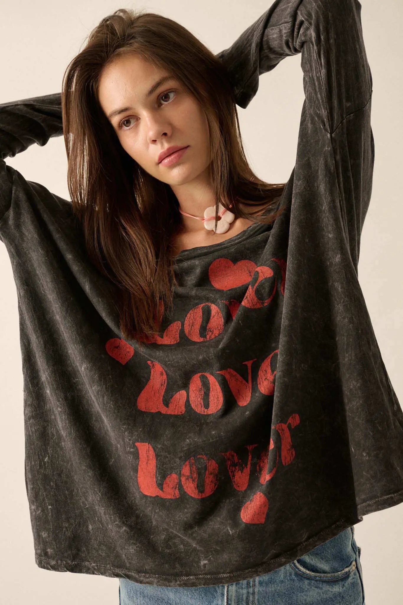 Lover Vintage-Print Long-Sleeve Graphic Tee