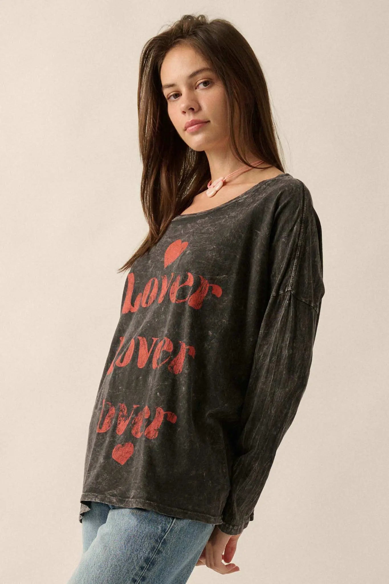 Lover Vintage-Print Long-Sleeve Graphic Tee