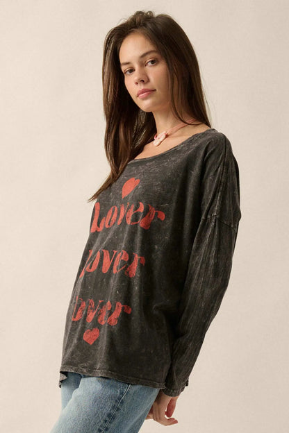 Lover Vintage-Print Long-Sleeve Graphic Tee