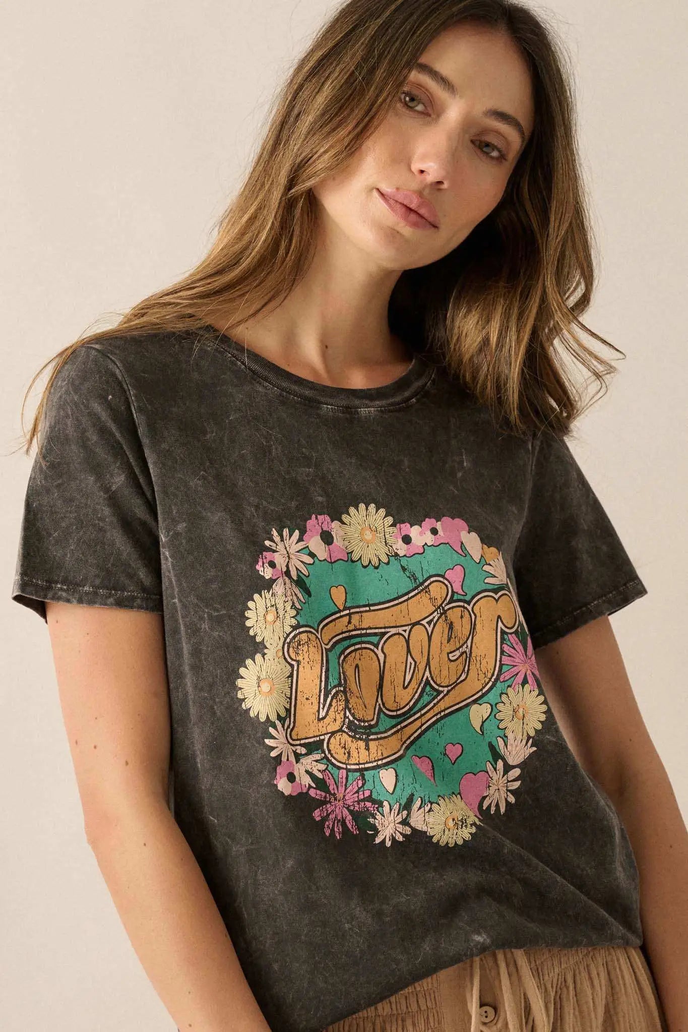 Lover Vintage-Wash Floral Graphic Tee