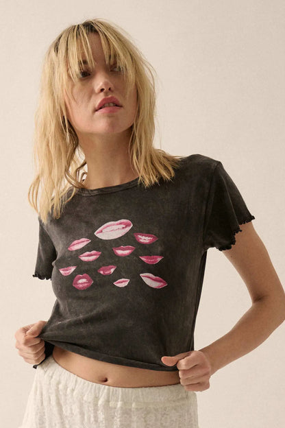 Lucious Lips Cropped Lettuce-Edge Graphic Baby Tee