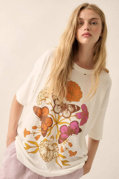 Butterfly Fantasy Distressed Oversize Graphic Tee