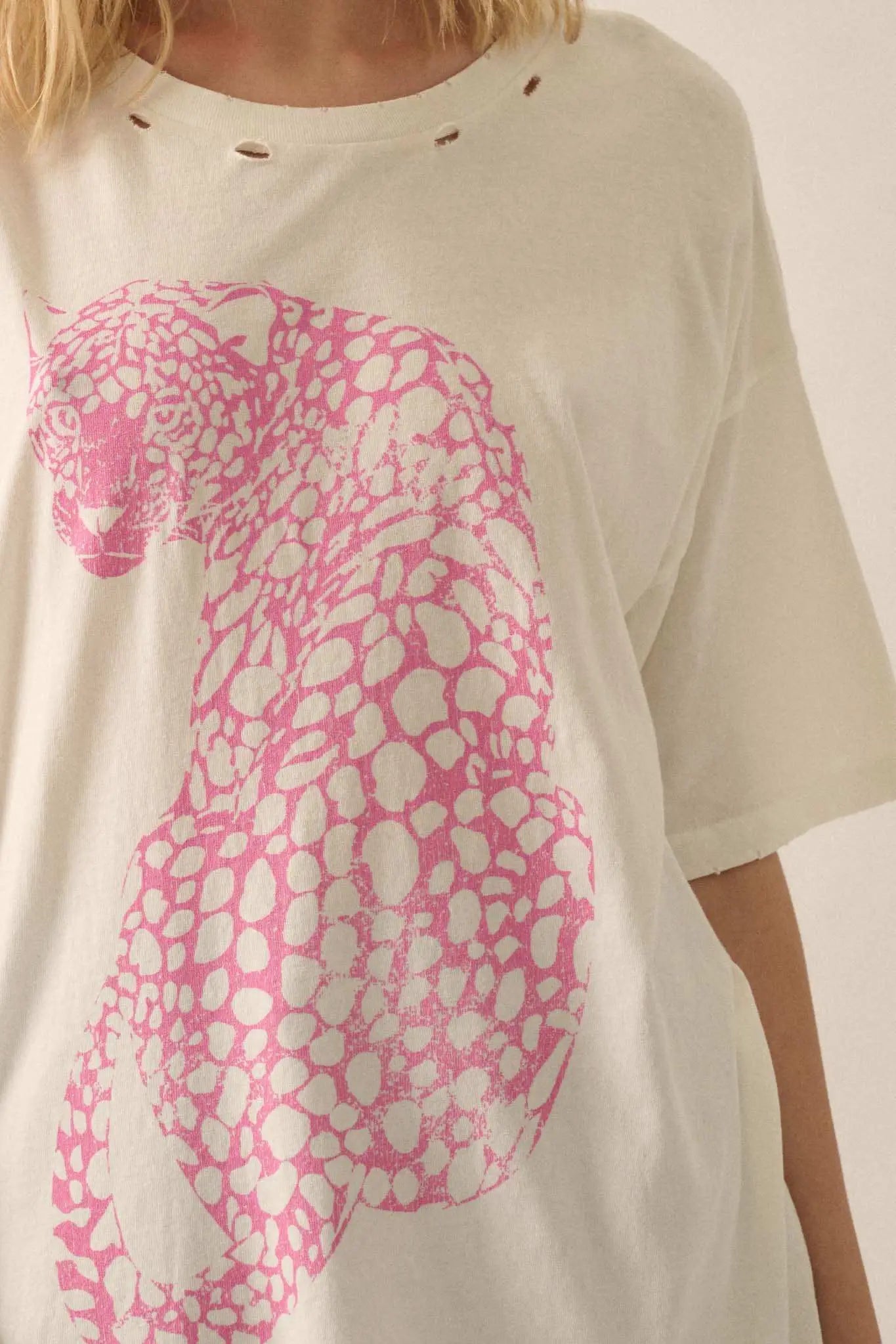 Pink Leopard Distressed Oversize Graphic Tee