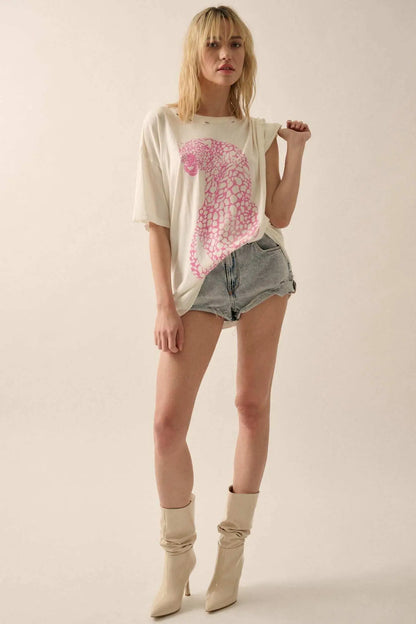 Pink Leopard Distressed Oversize Graphic Tee