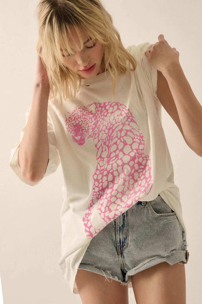 Pink Leopard Distressed Oversize Graphic Tee