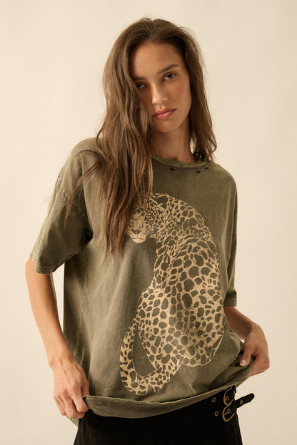 Lovely Leopard Distressed Oversize Graphic Tee