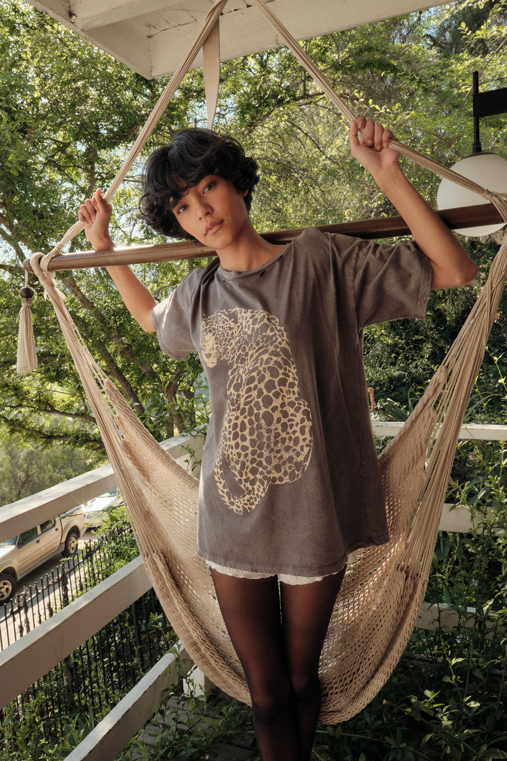 Lovely Leopard Distressed Oversize Graphic Tee