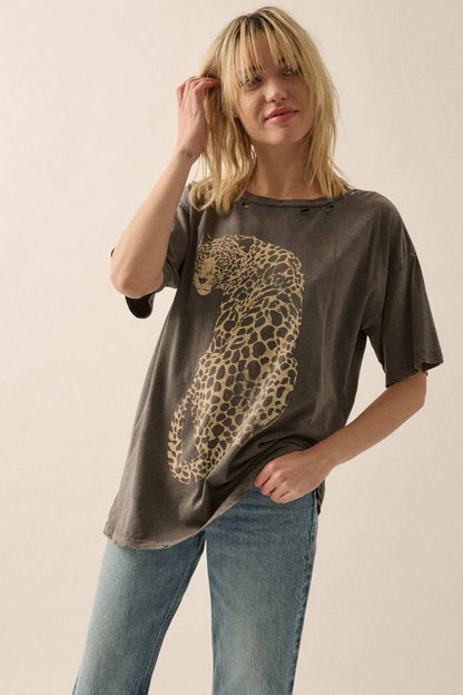 Lovely Leopard Distressed Oversize Graphic Tee