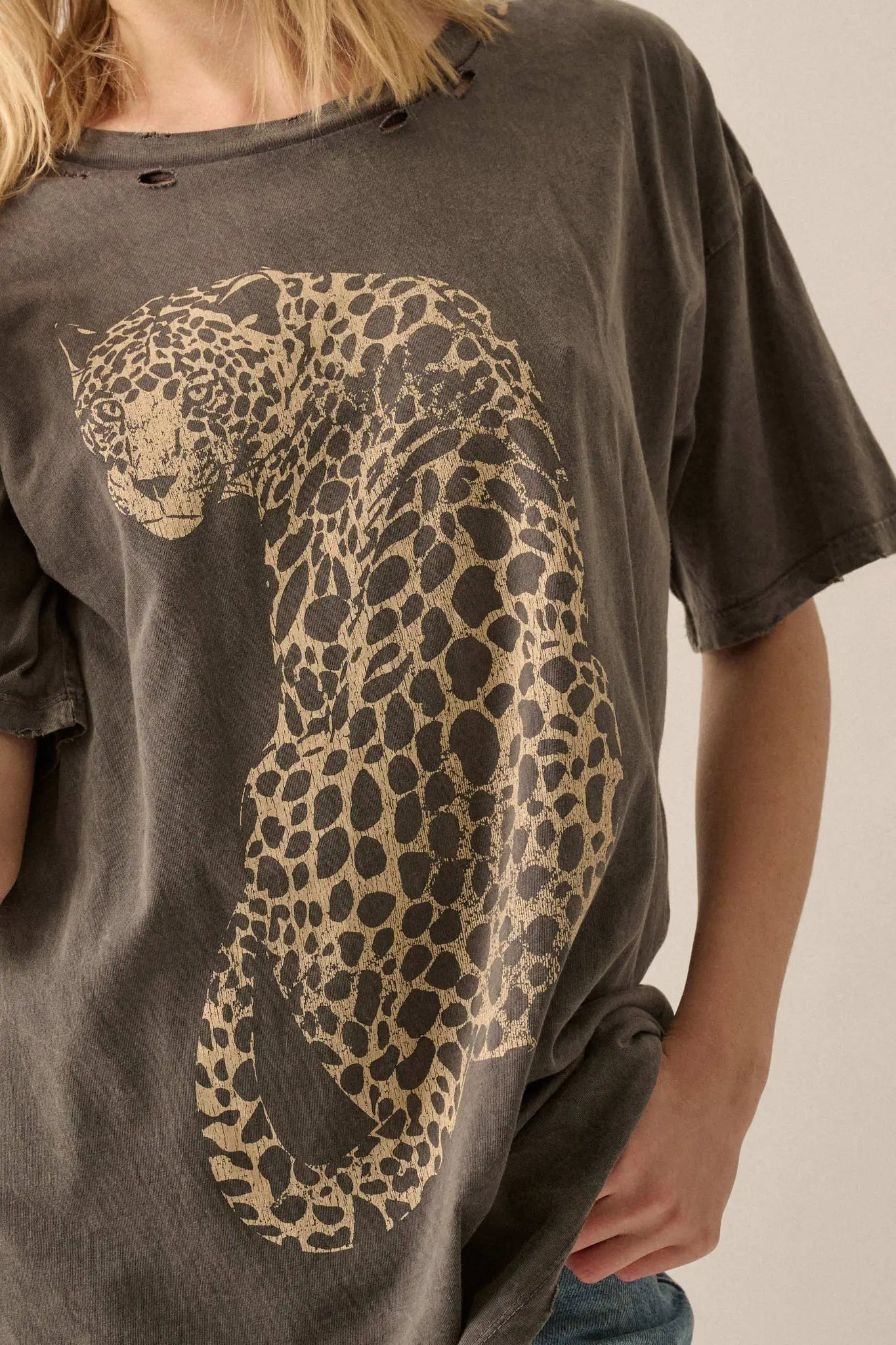 Lovely Leopard Distressed Oversize Graphic Tee