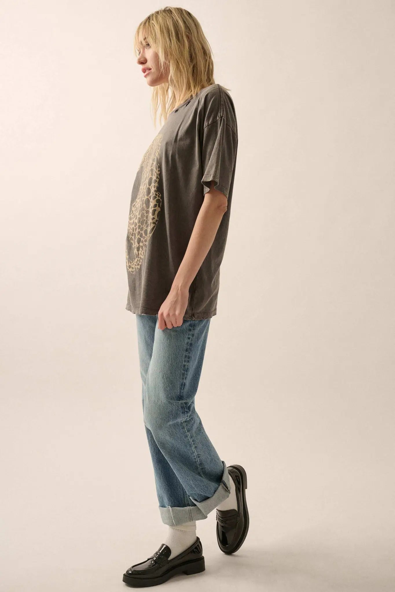 Lovely Leopard Distressed Oversize Graphic Tee