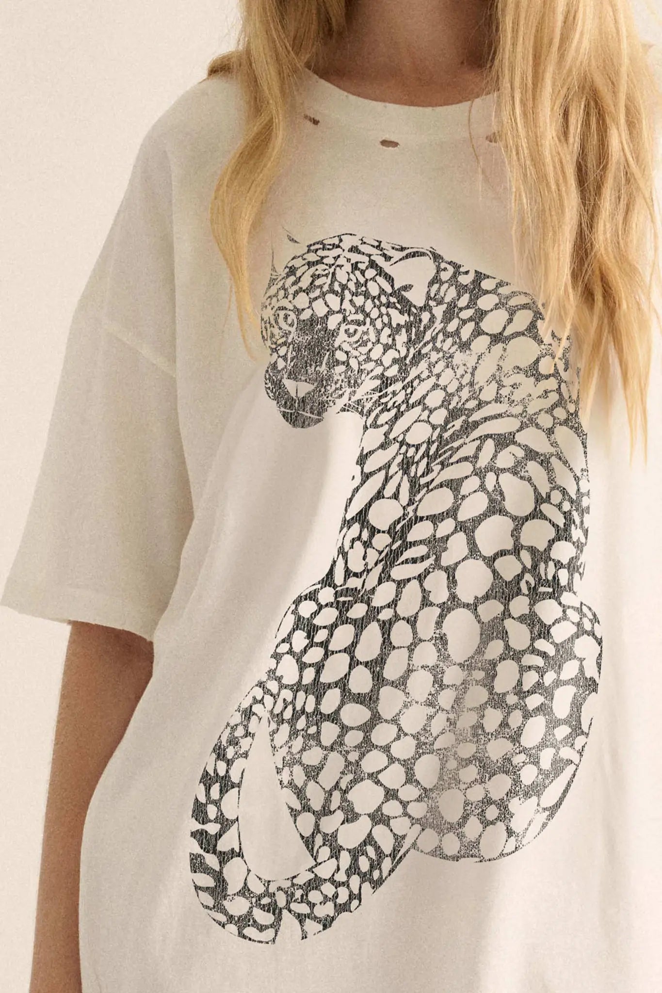 Lovely Leopard Distressed Oversize Graphic Tee