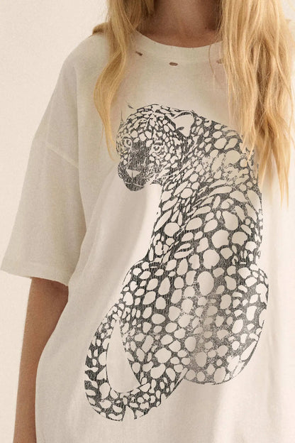 Lovely Leopard Distressed Oversize Graphic Tee