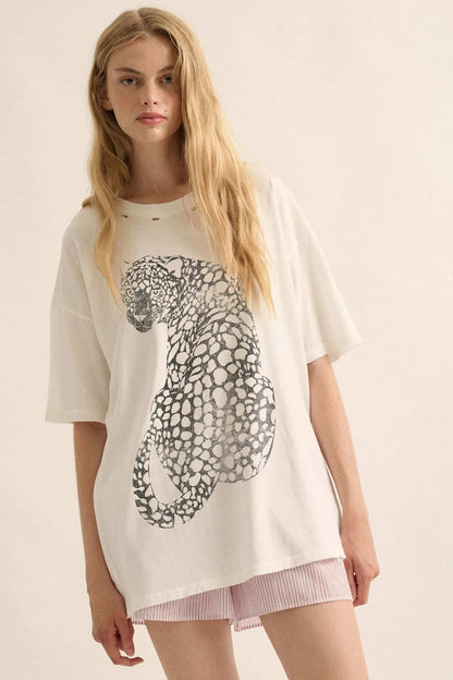 Lovely Leopard Distressed Oversize Graphic Tee