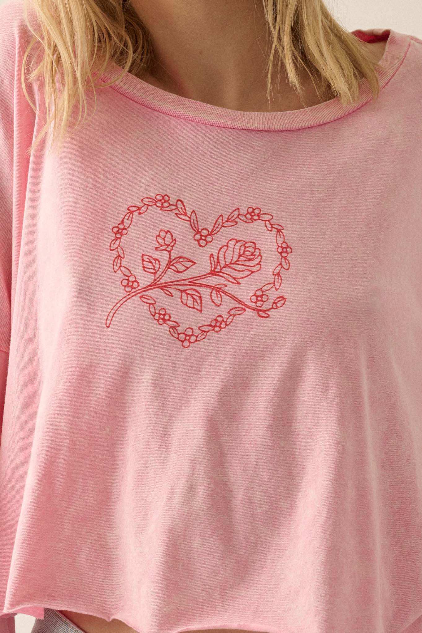 Romantic Roses Cropped Long-Sleeve Graphic Tee