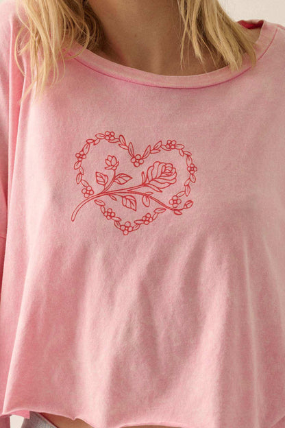 Romantic Roses Cropped Long-Sleeve Graphic Tee