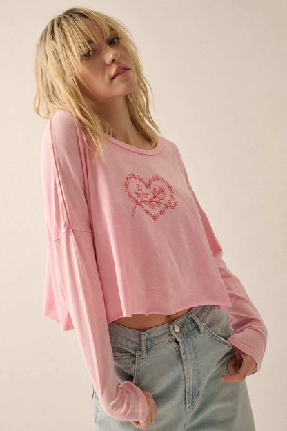 Romantic Roses Cropped Long-Sleeve Graphic Tee