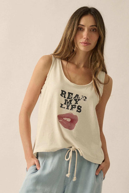 Read My Lips Raw-Edge Graphic Tank Top