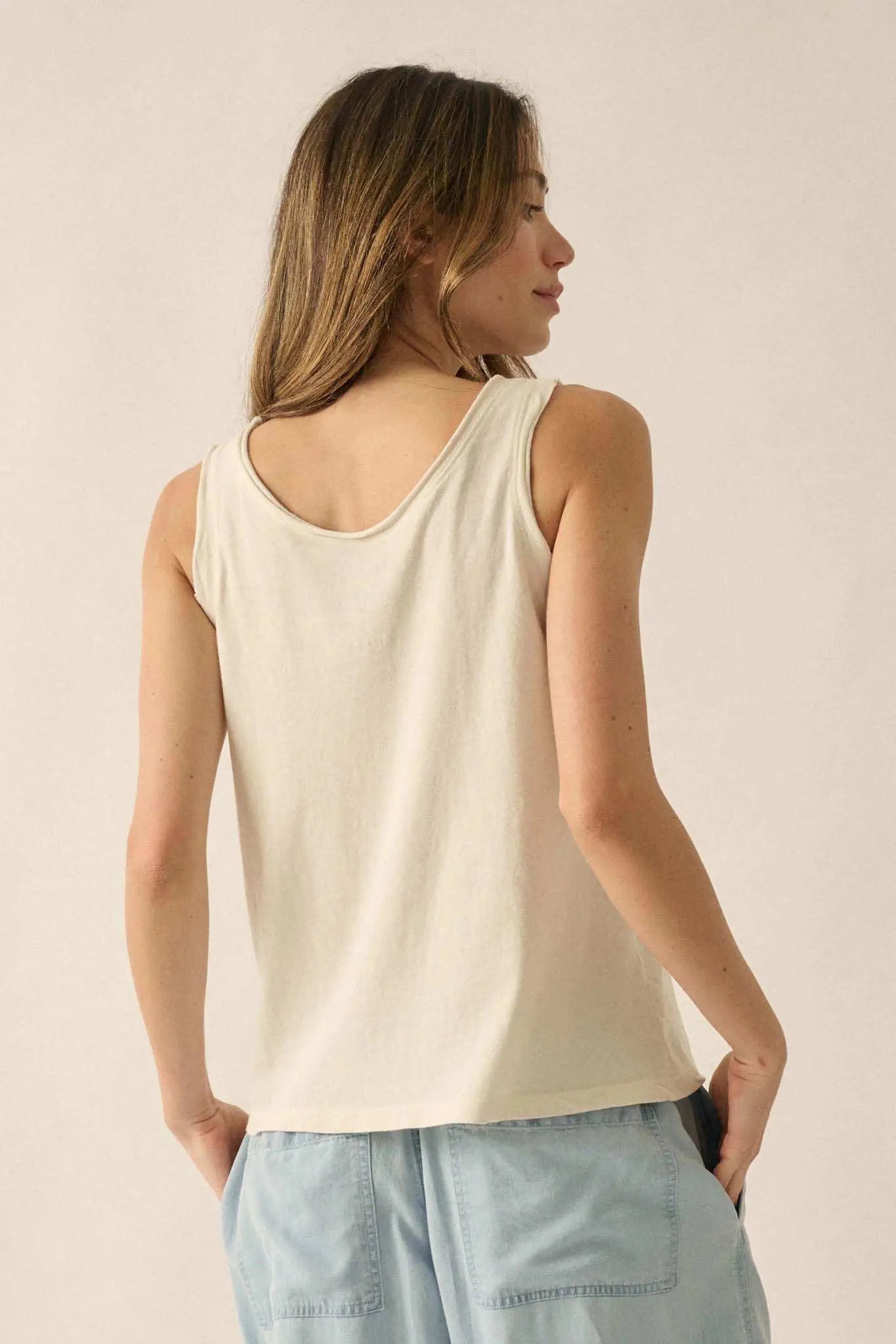 Read My Lips Raw-Edge Graphic Tank Top