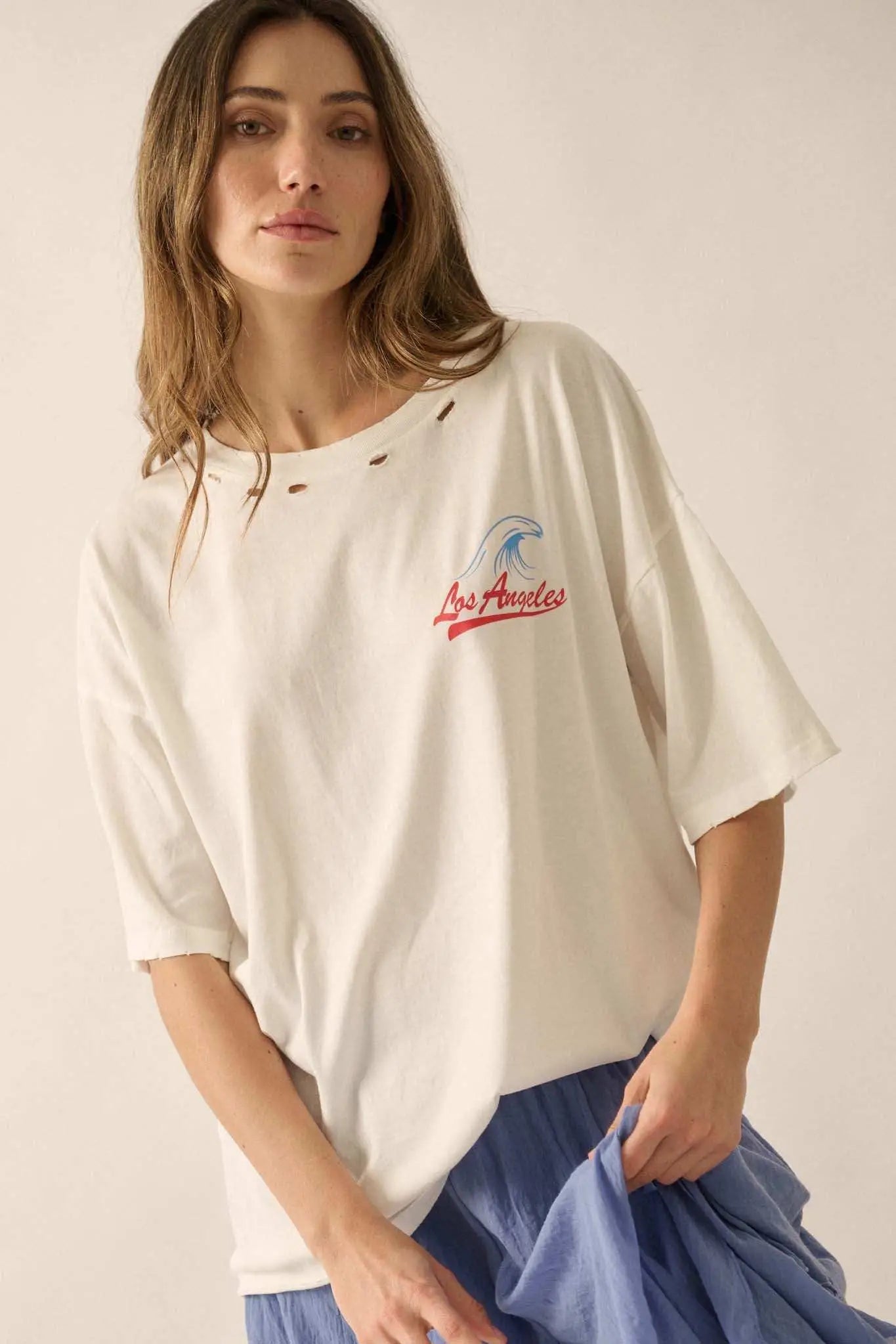 Los Angeles Music Distressed Oversize Graphic Tee