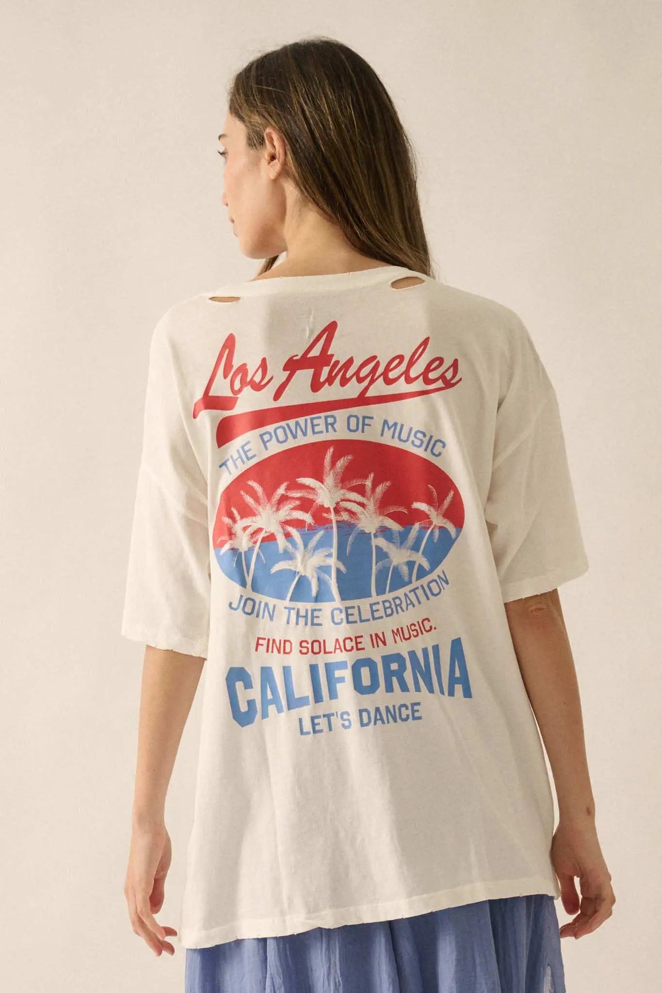 Los Angeles Music Distressed Oversize Graphic Tee
