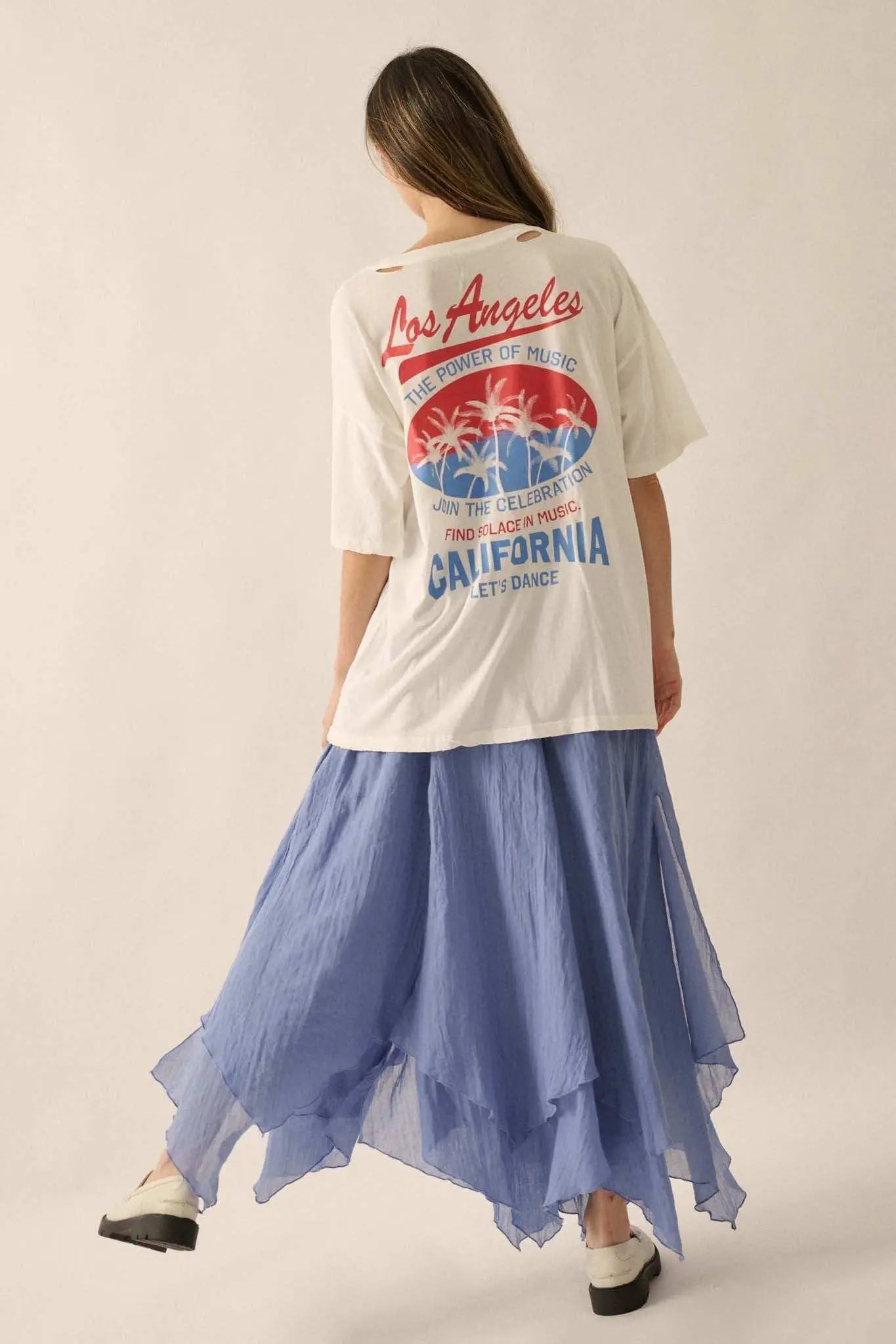 Los Angeles Music Distressed Oversize Graphic Tee