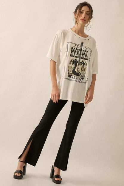 Rock & Roll Angel Guitar Distressed Graphic Tee
