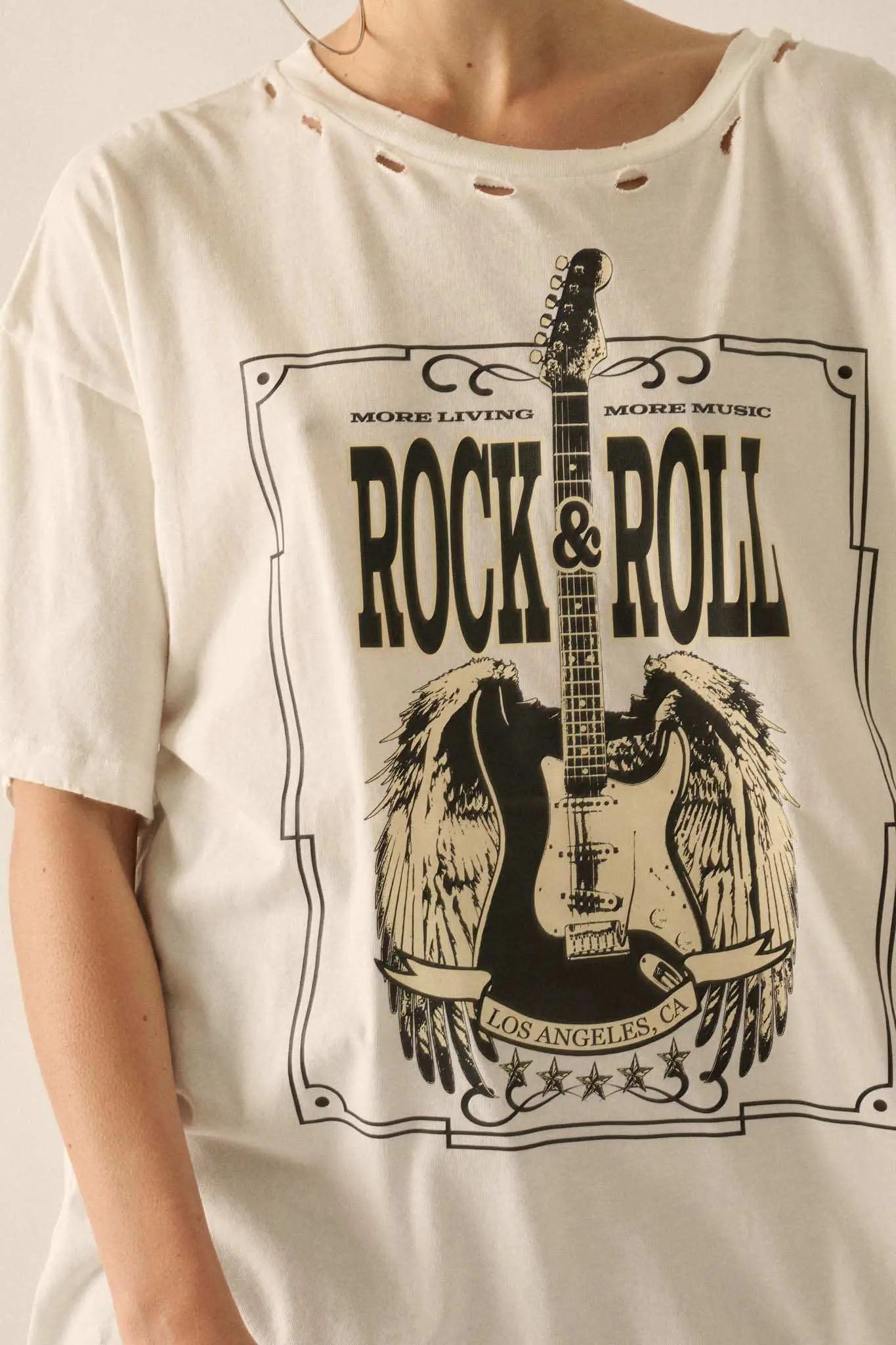 Rock & Roll Angel Guitar Distressed Graphic Tee
