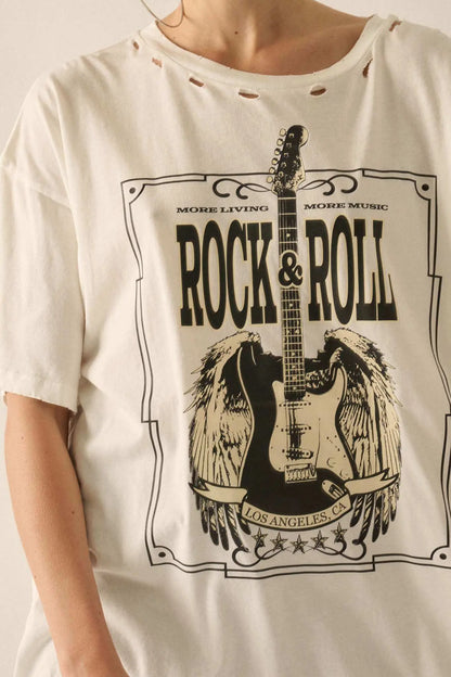 Rock & Roll Angel Guitar Distressed Graphic Tee
