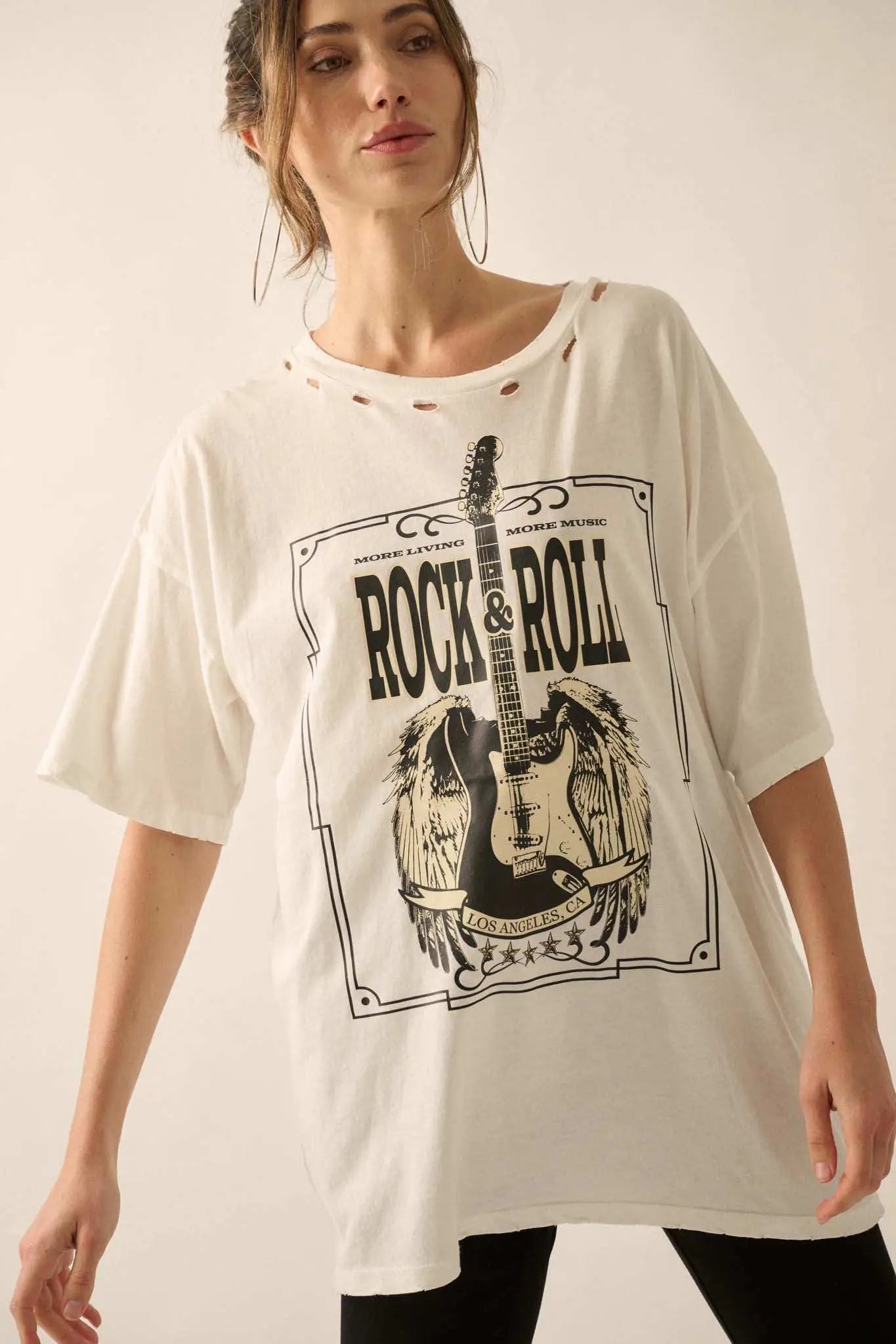 Rock & Roll Angel Guitar Distressed Graphic Tee